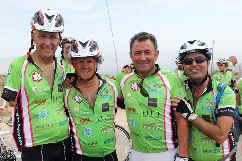 Photo: (L-R) Gideon Nissan, Shimon Navon, Yossi Navon and Danny on the Courage in Motion Bike Ride in Israel.